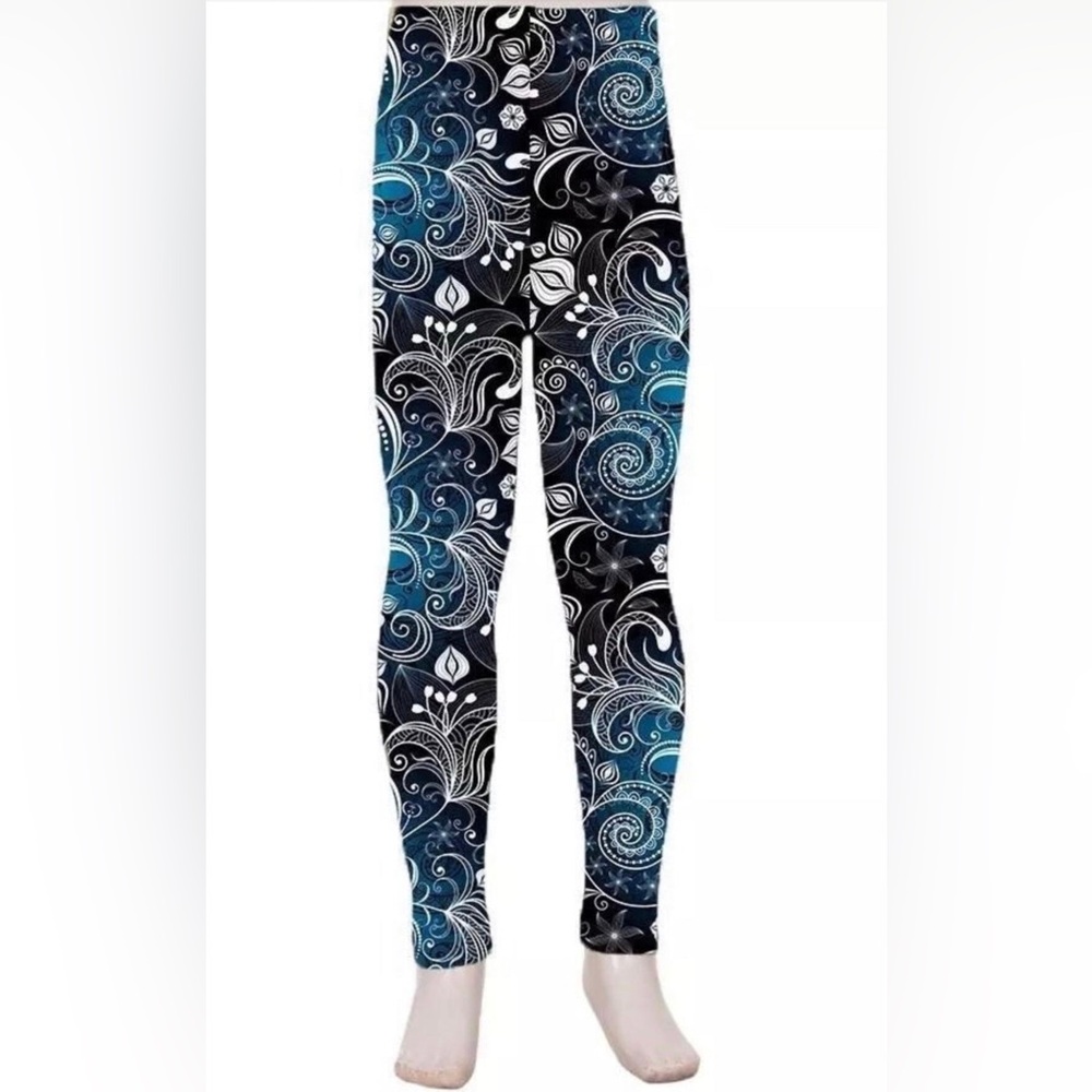 Girls Teal Paisley Print Leggings Size Large/Extra Large